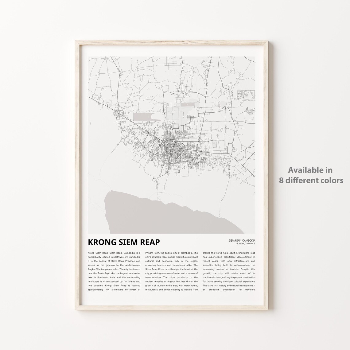 Krong Siem Reap Cambodia City Map Minimal Street Art Decor Poster