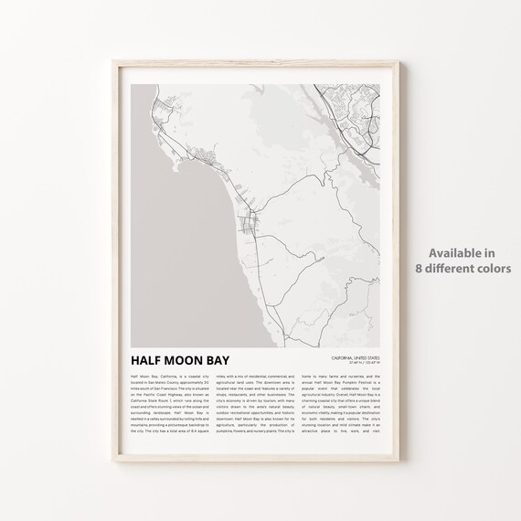 Half Moon Bay California Coast Minimalist Street Map Travel Poster