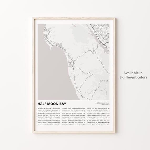 Half Moon Bay Map Print Travel Wall Decor Art Housewarming Gift