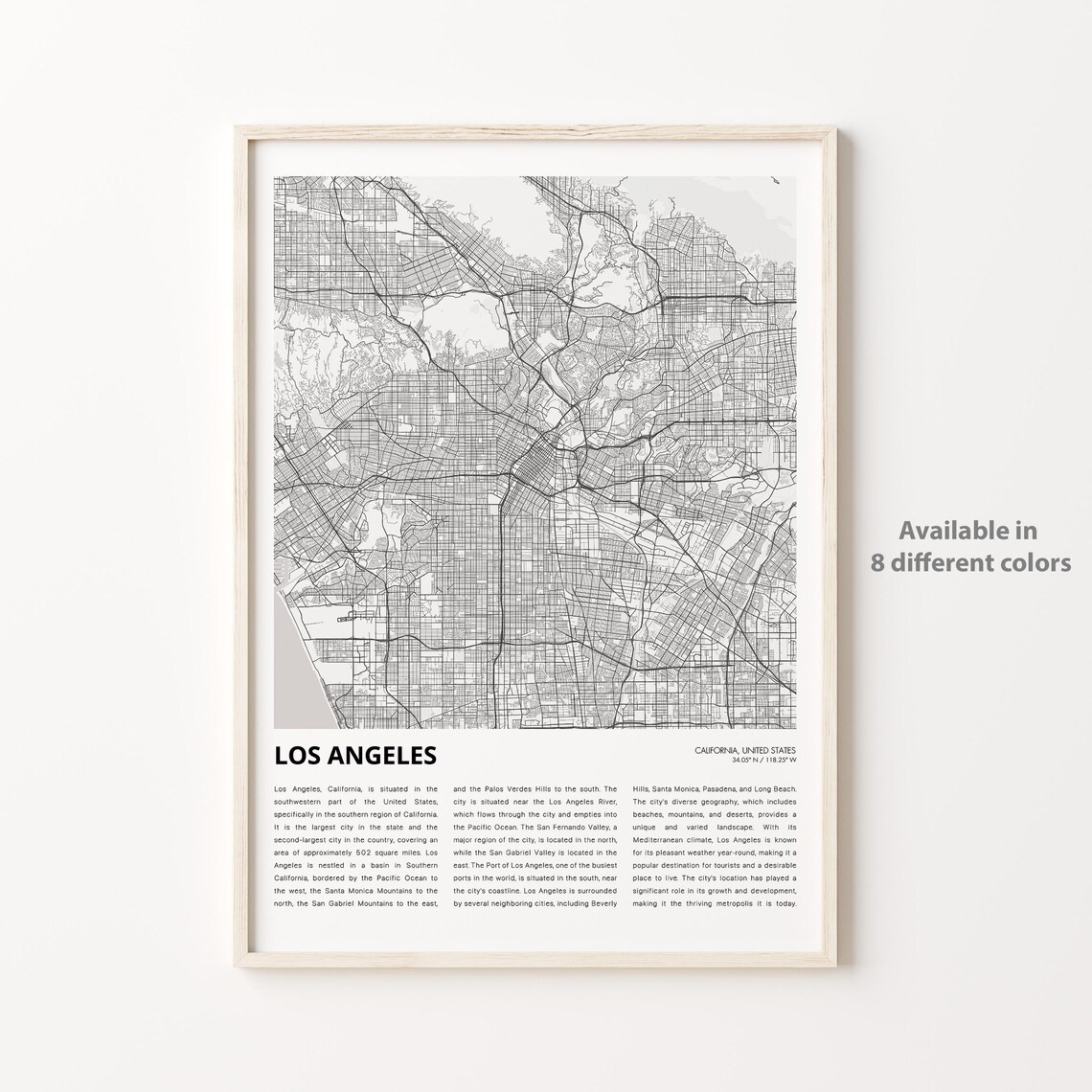 Los Angeles California Minimalist Monochrome City Map Travel Poster