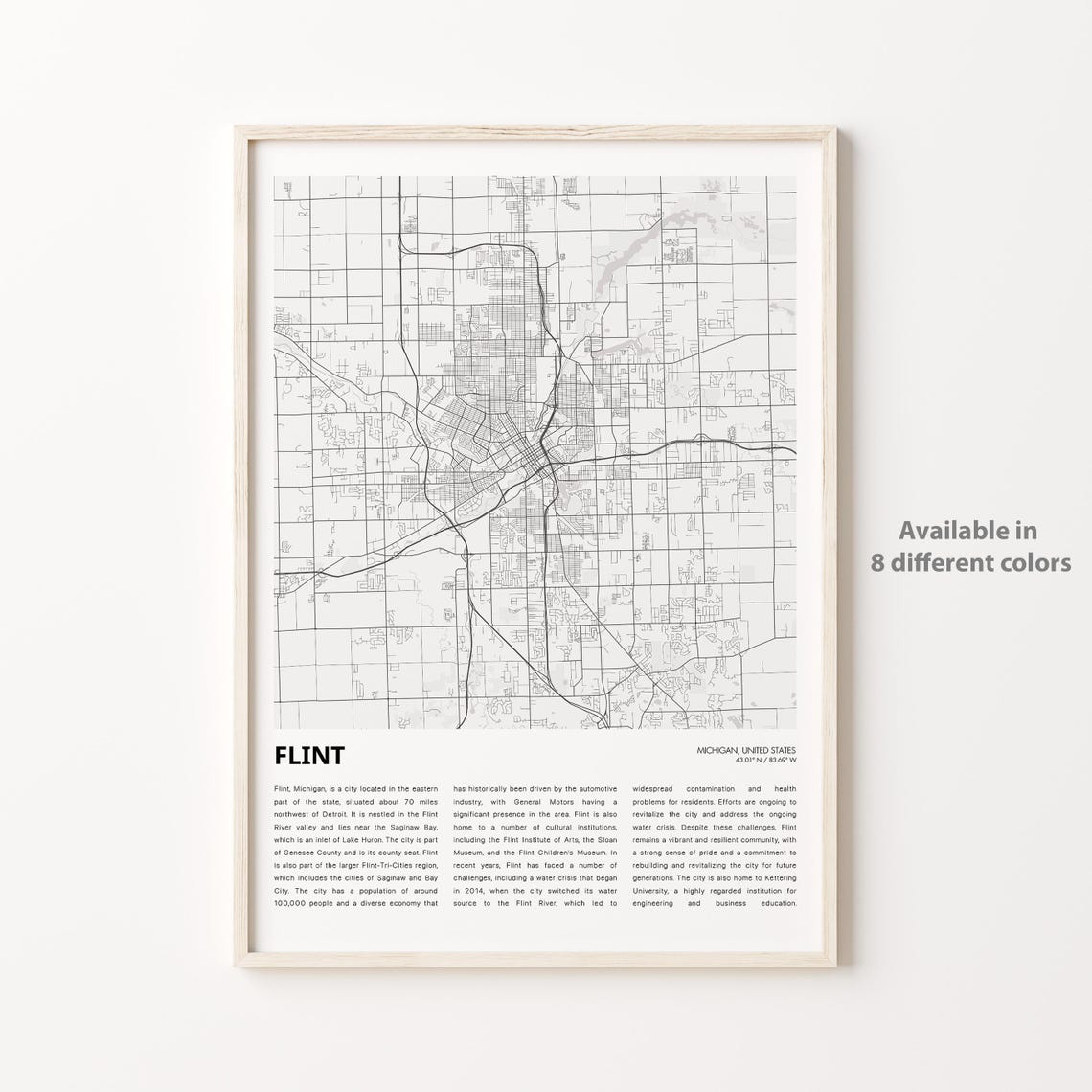 Flint Map Print Travel Wall Decor Art Michigan Housewarming Gift
