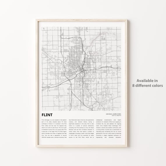 Flint Map Print Travel Wall Decor Art Michigan Housewarming Gift