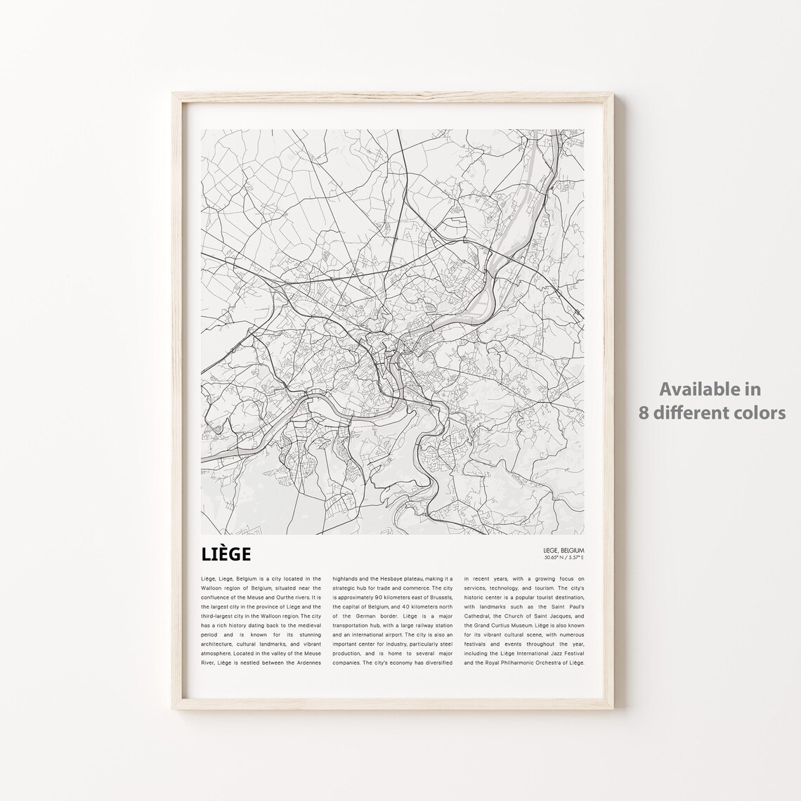 Liege Belgium Minimalist City Street Map Poster Travel Decor