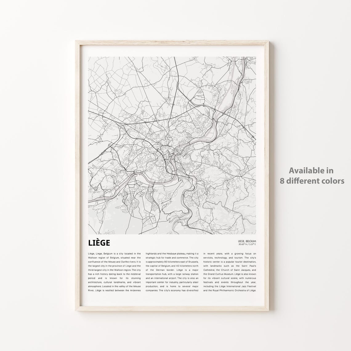 Lige Map Print Travel Wall Decor Art Liege Housewarming Gift