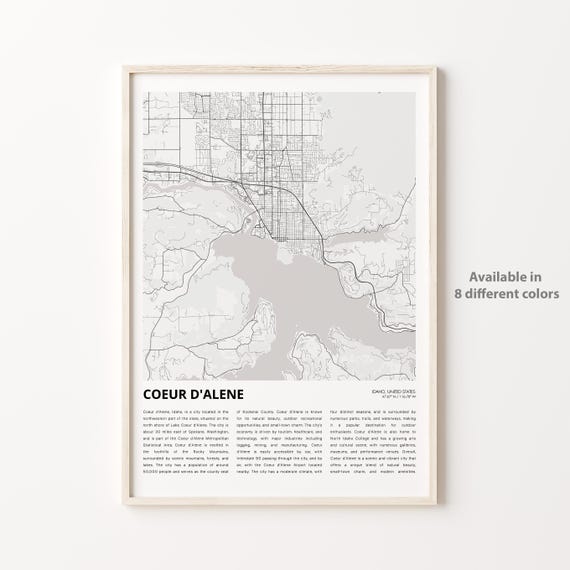 Coeur Dalene Map Print Travel Wall Decor Art Idaho Housewarming Gift