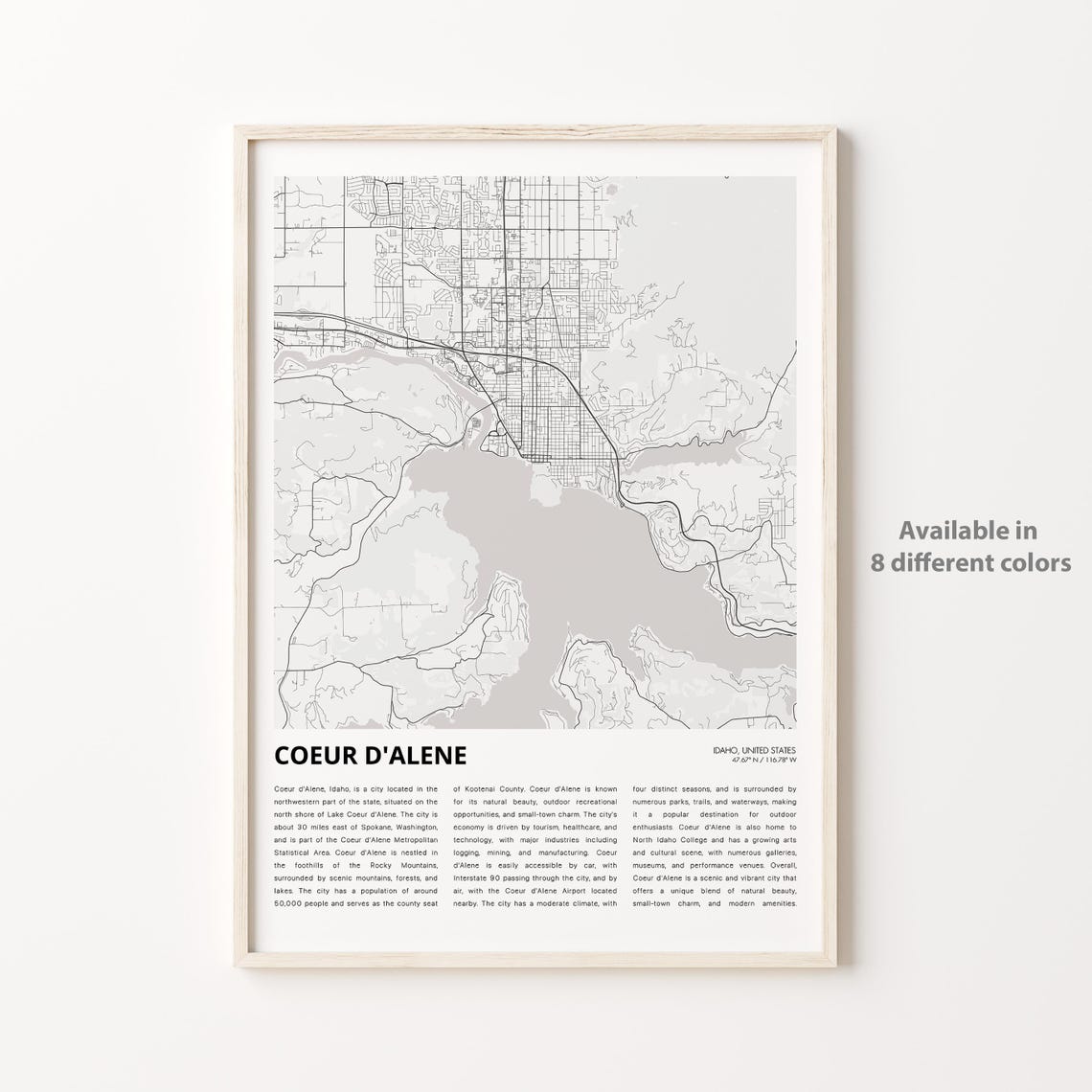 Coeur Dalene Map Print Travel Wall Decor Art Idaho Housewarming Gift