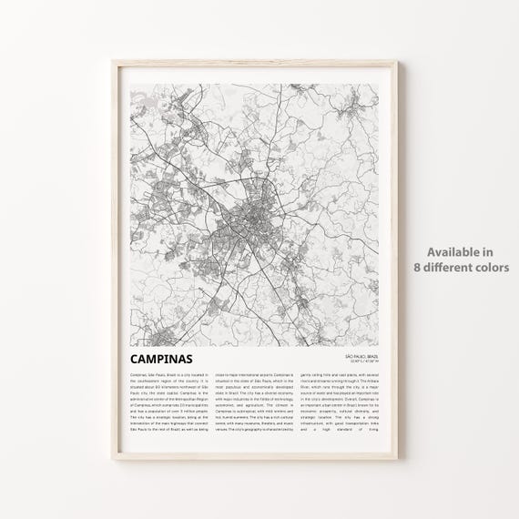 Campinas Map Print Travel Wall Decor Art So Paulo Housewarming Gift