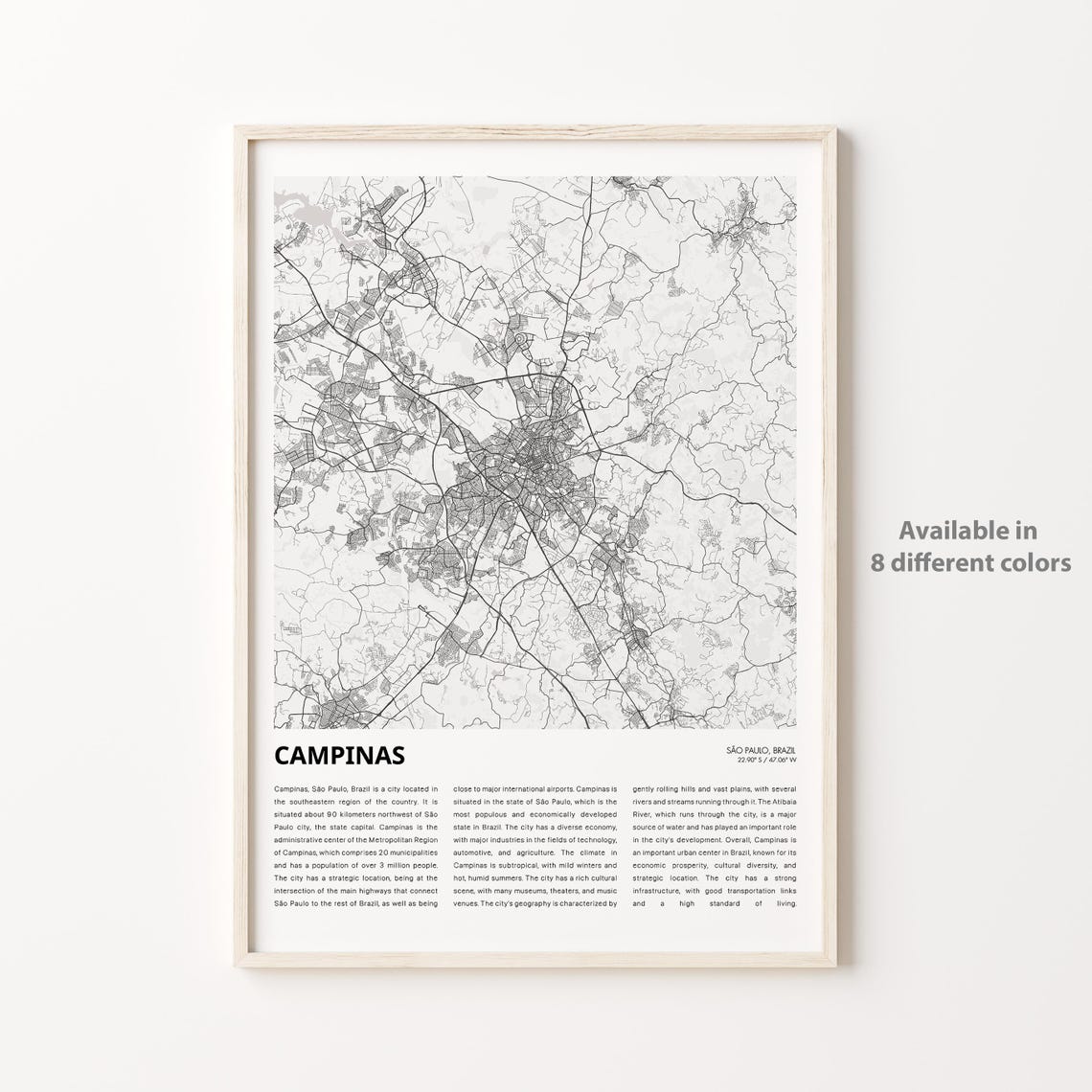 Campinas Map Print Travel Wall Decor Art So Paulo Housewarming Gift