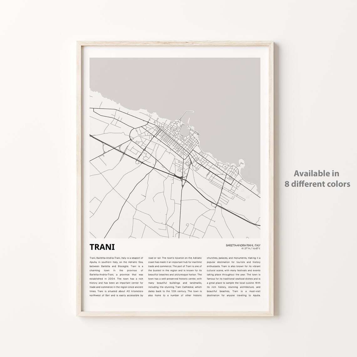 Trani Italy Puglia Adriatic Port Town City Map Travel Art Print