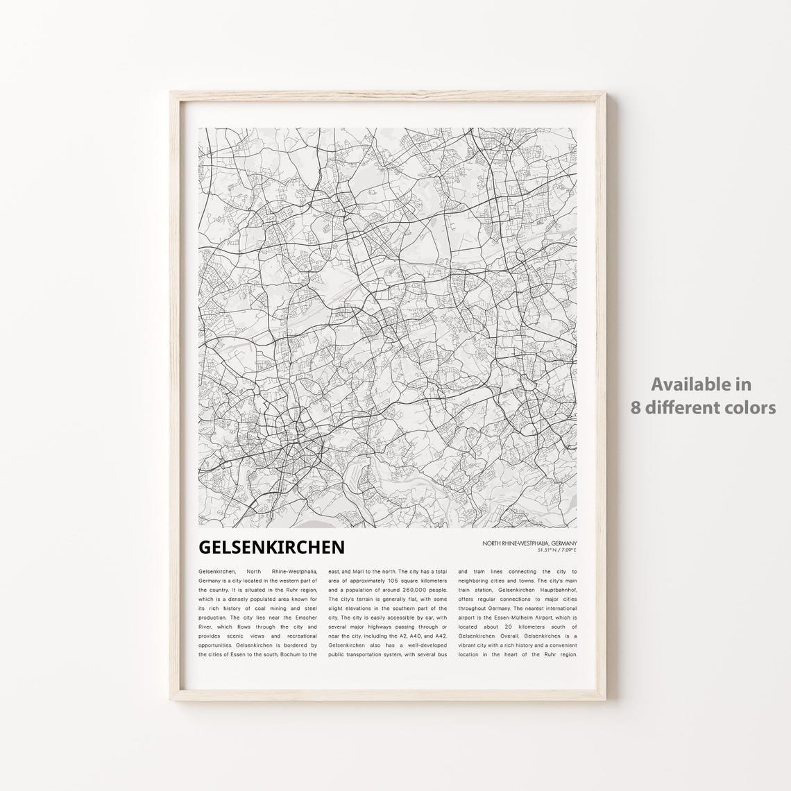 Gelsenkirchen Map Print Travel Wall Decor Art North Rhinewestphalia Housewarming Gift