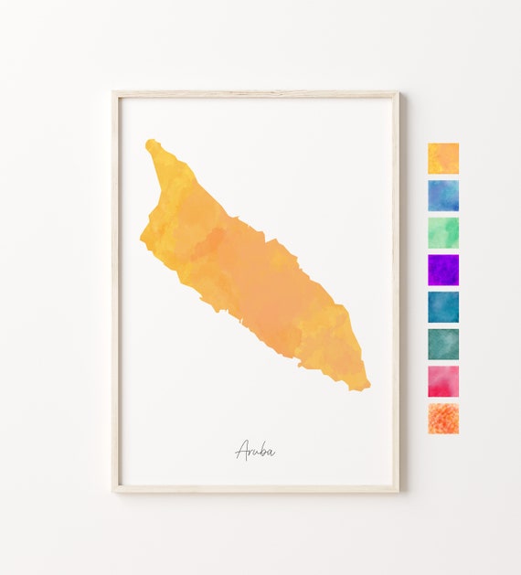 Aruba Watercolor Map Pastel Print Minimal Gift Wall Art Poster