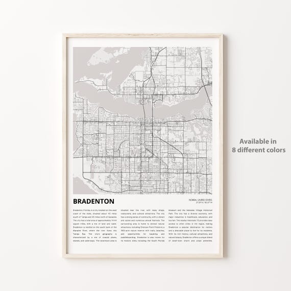 Bradenton Map Print Travel Wall Decor Art Florida Housewarming Gift