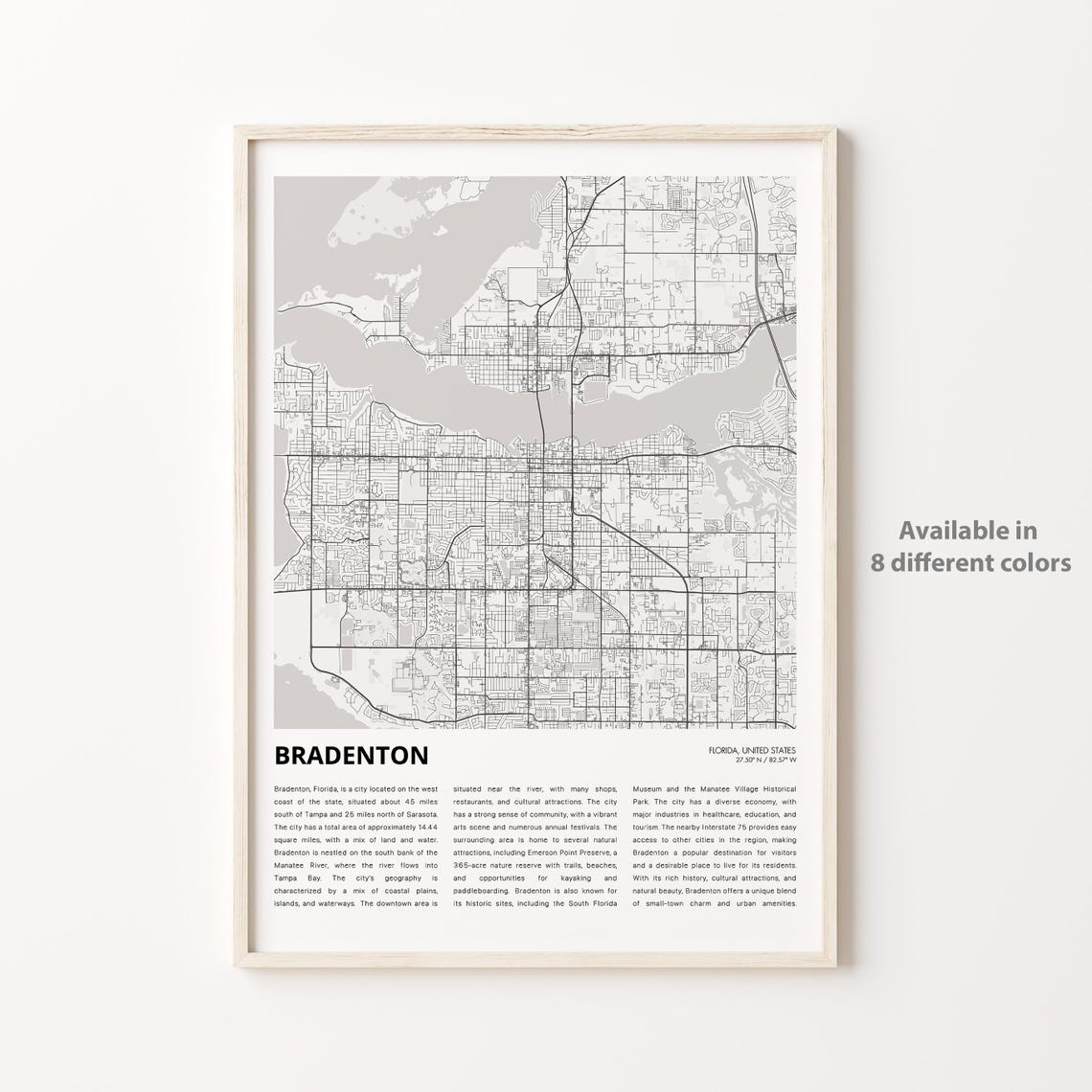 Bradenton Map Print Travel Wall Decor Art Florida Housewarming Gift