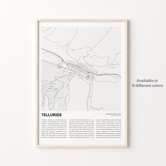 Telluride Colorado Mountain Town Minimalist Street Map Art Poster
