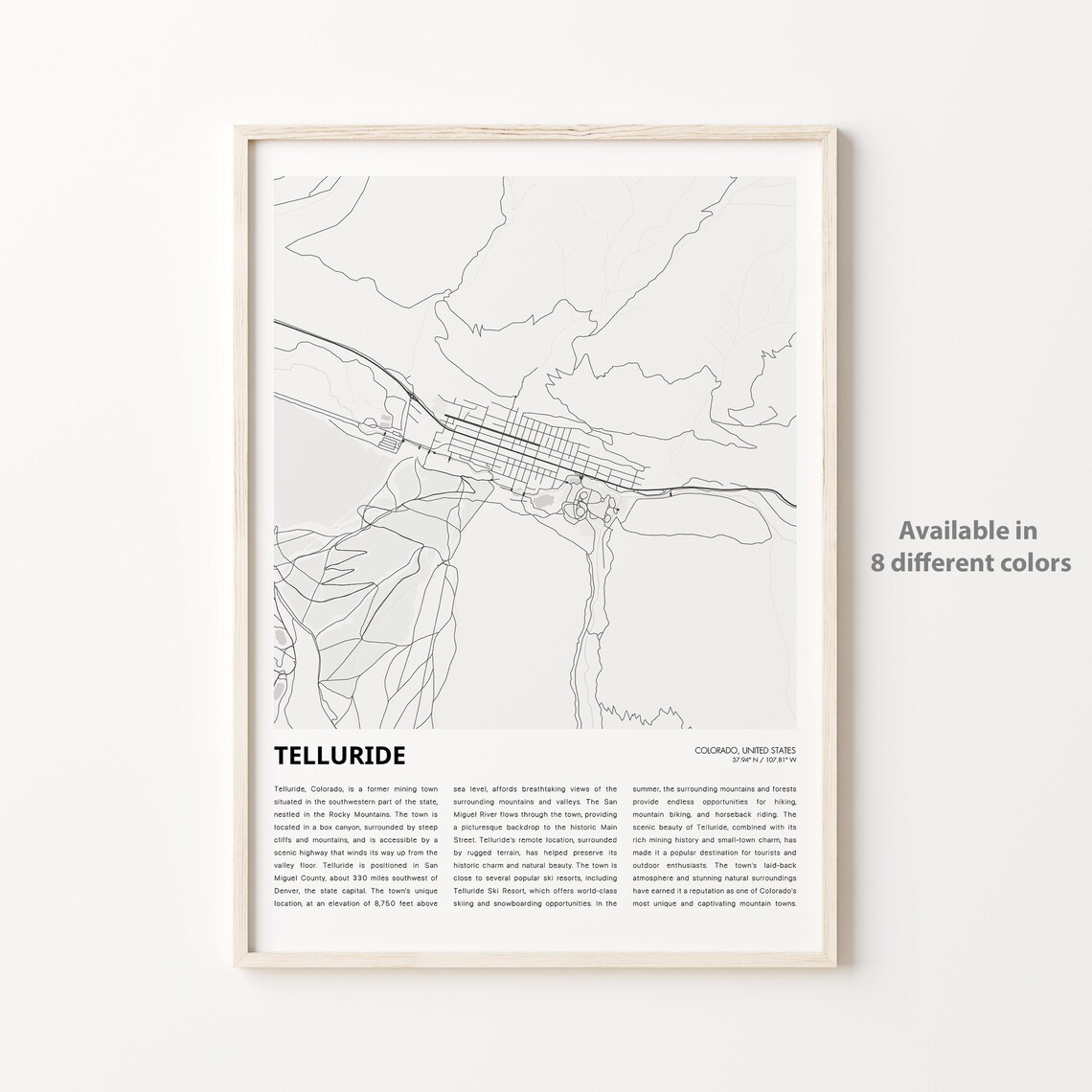 Telluride Colorado Mountain Town Minimalist Street Map Art Poster