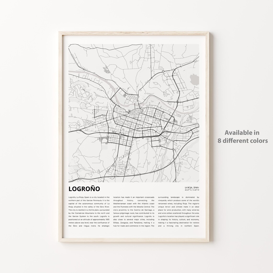 Logrono Spain City Street Map Monochrome Minimalist Travel Art Poster