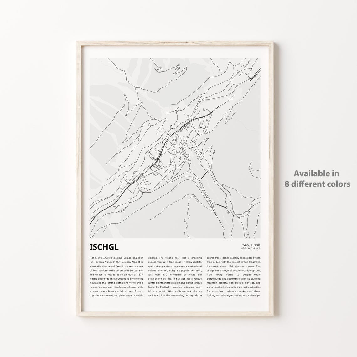 Ischgl Map Print Travel Wall Decor Art Tyrol Housewarming Gift