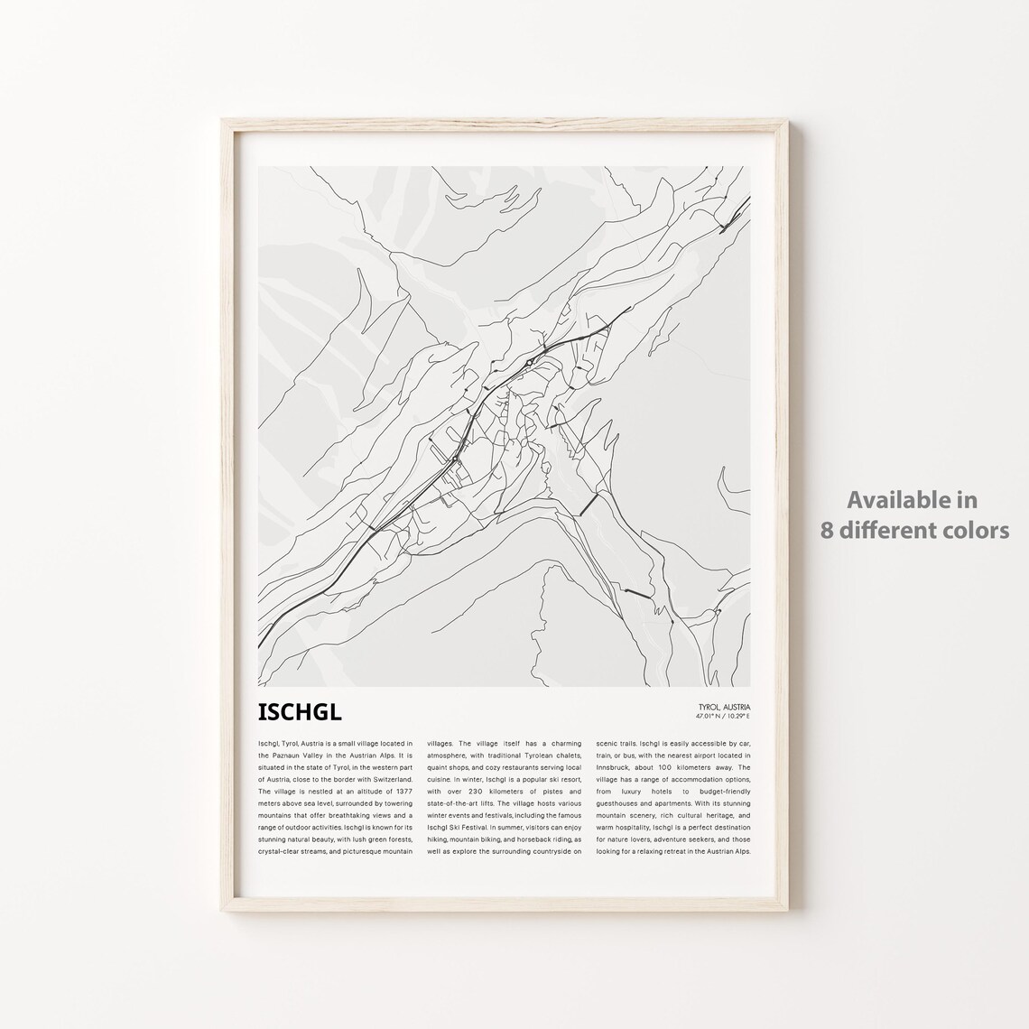 Ischgl Tyrol Austria Minimalist Ski Town Map Art Travel Poster