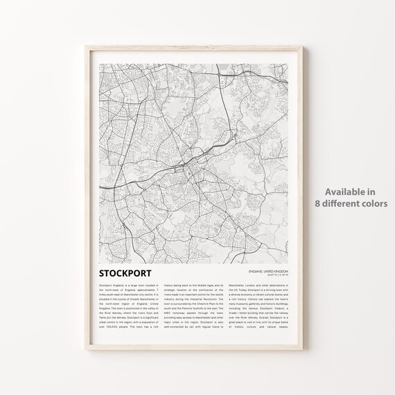 Stockport England Minimalist Grayscale Street Map Travel City Poster