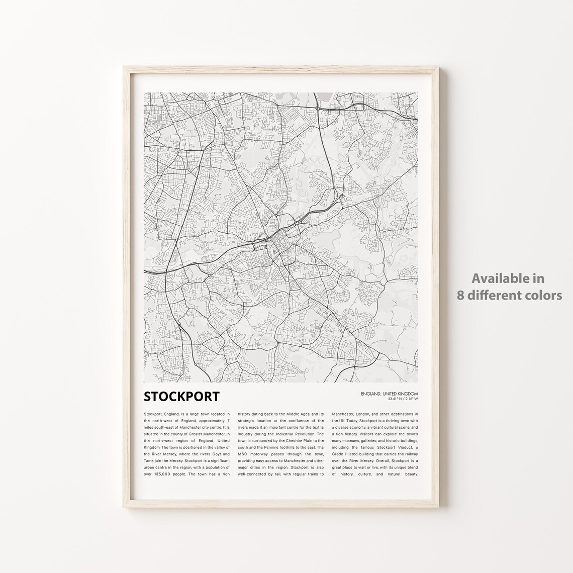 Stockport England Minimalist Grayscale Street Map Travel City Poster