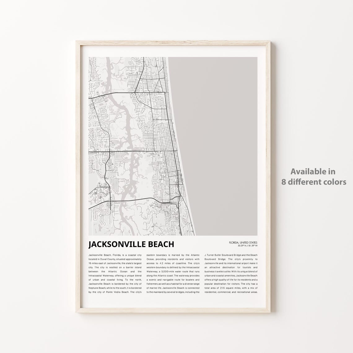 Jacksonville Beach Map Print Travel Wall Decor Art Florida