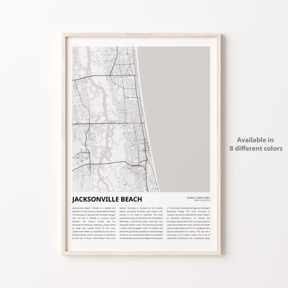 Jacksonville Beach Map Print Travel Wall Decor Art Florida