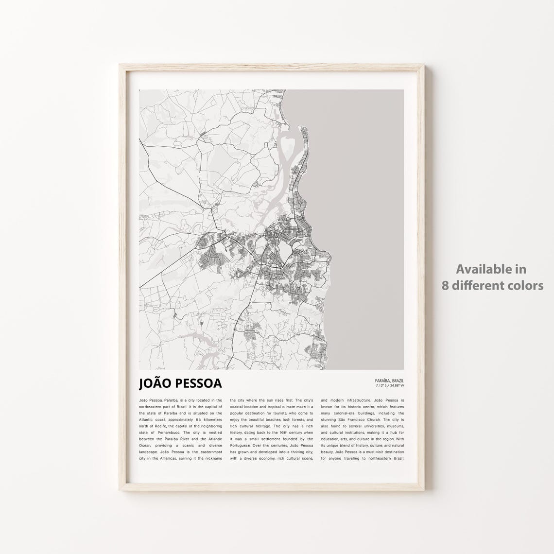 Joo Pessoa Map Print Travel Wall Decor Art Paraba Housewarming Gift