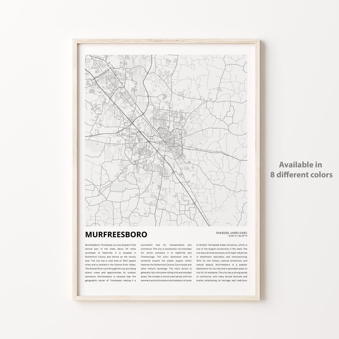 Murfreesboro Map Print Travel Wall Decor Art Tennessee Housewarming Gift