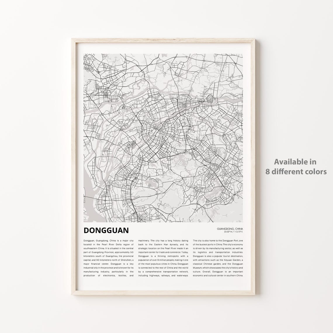 Dongguan China Black and White Street Map Minimalist Wall Art