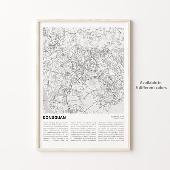 Dongguan Map Print Travel Wall Decor Art Guangdong Housewarming Gift