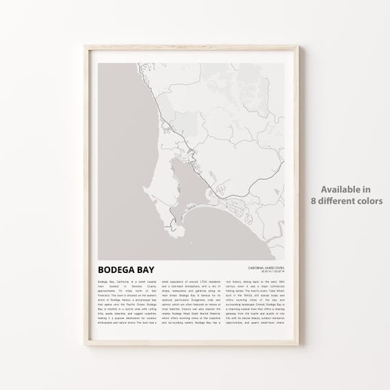 Bodega Bay Map Print Travel Wall Decor Art Housewarming Gift