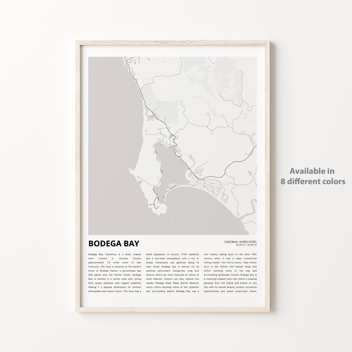 Bodega Bay California City Street Map Minimalist Travel Poster