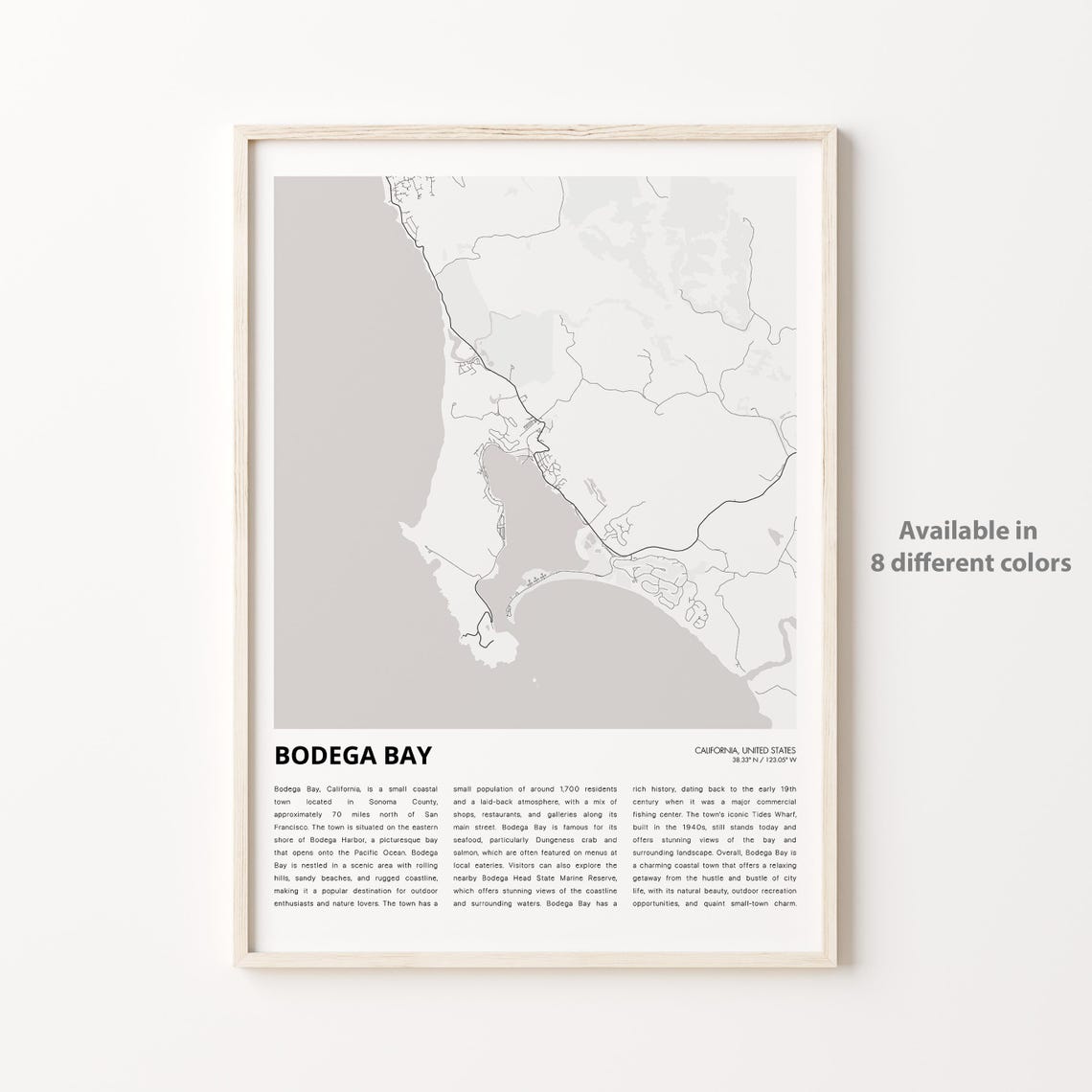 Bodega Bay Map Print Travel Wall Decor Art Housewarming Gift