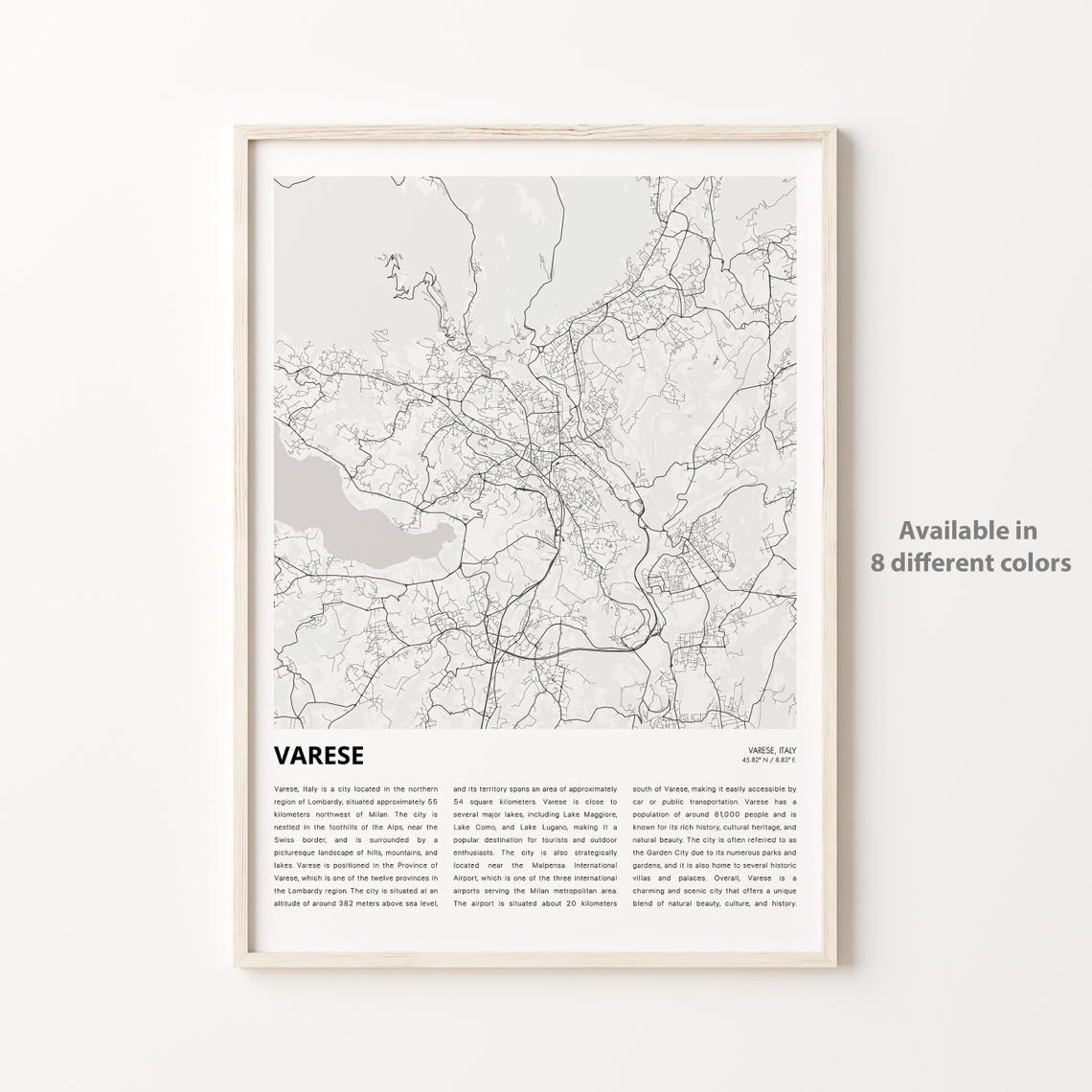 Varese Italy Lombardy Foothills Garden City Map Line Art Poster
