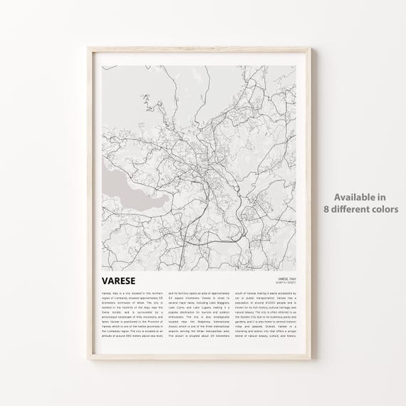 Varese Italy Lombardy Foothills Garden City Map Line Art Poster