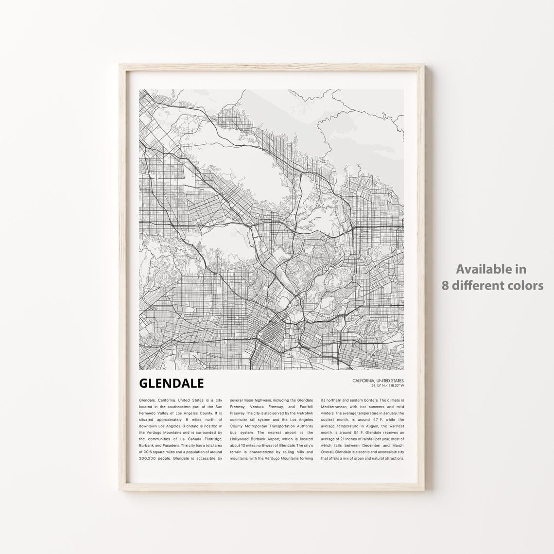 Glendale Map Print Travel Wall Decor Art Housewarming Gift