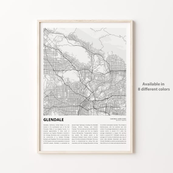Glendale Map Print Travel Wall Decor Art Housewarming Gift