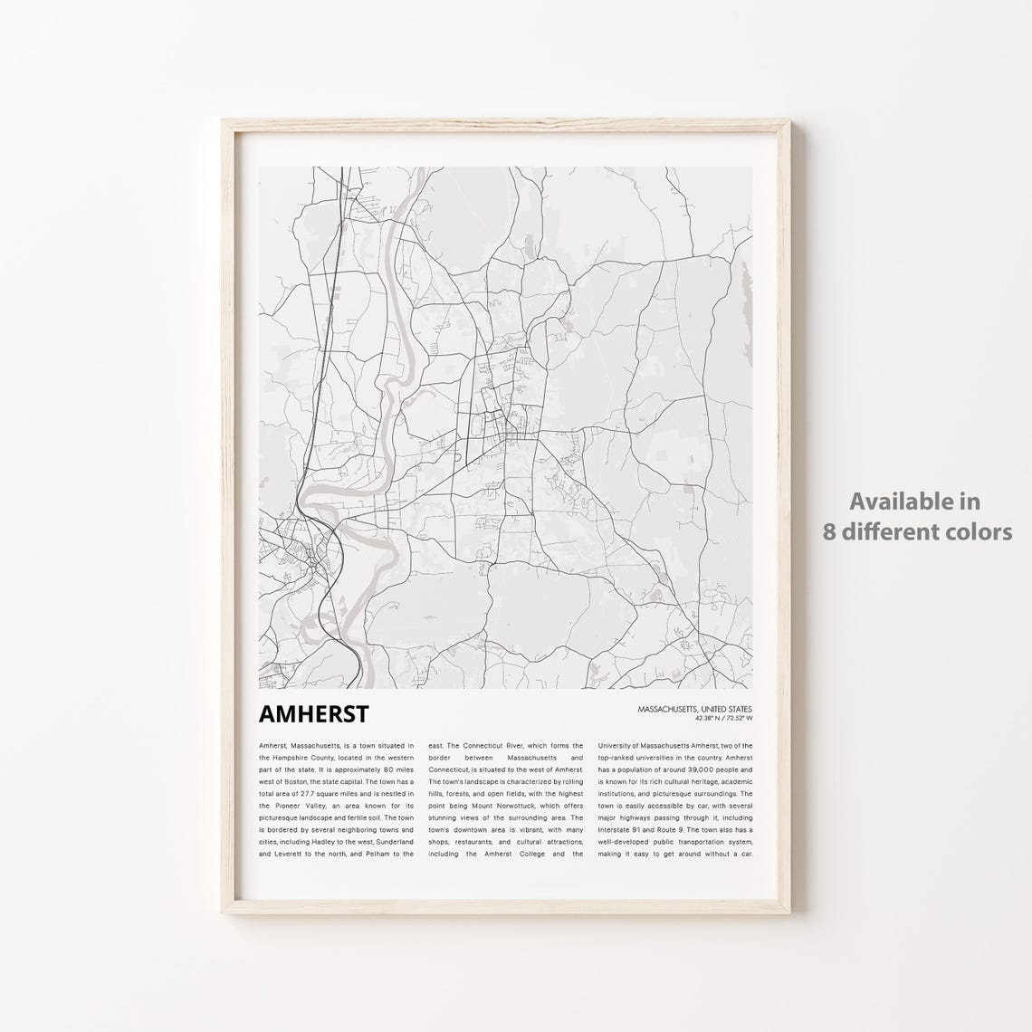 Amherst Map Print Travel Wall Decor Art Massachusetts Housewarming Gift Personalized Poster