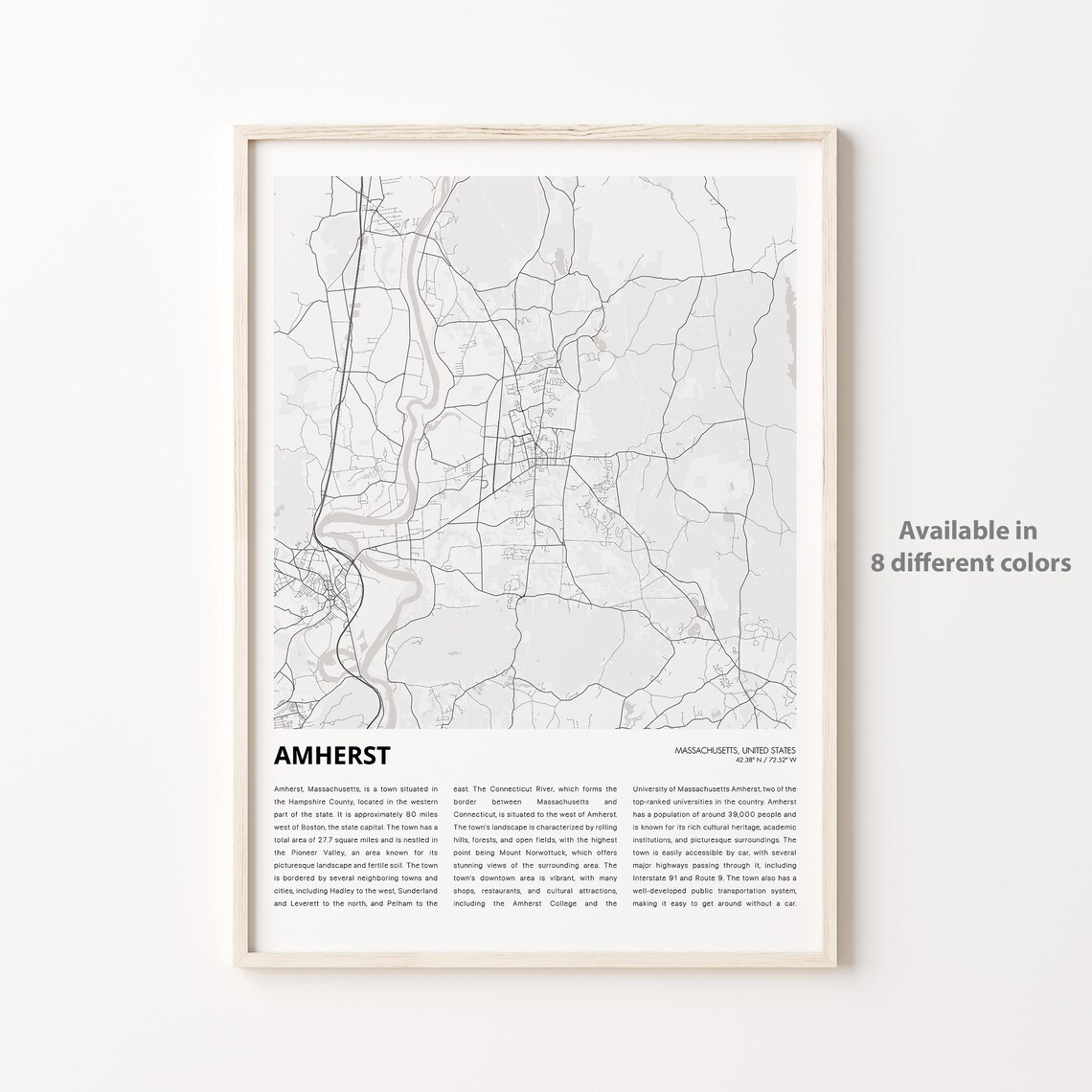 Amherst Massachusetts City Map Monochrome Street Plan Poster