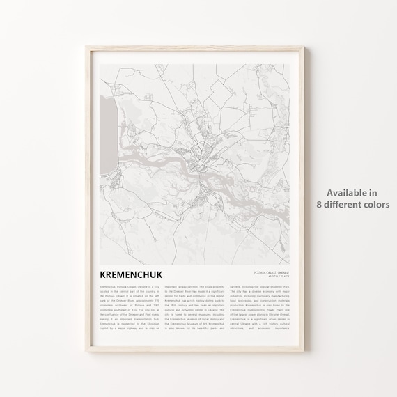 Kremenchuk Poltava Oblast Ukraine Dnipro River Gray Map Poster