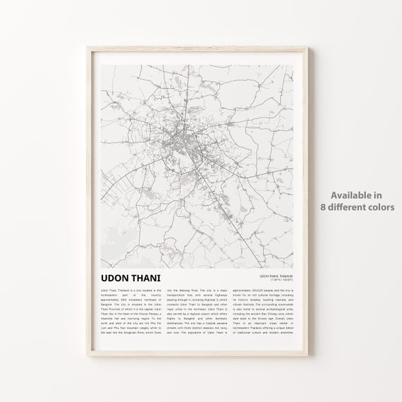 Udon Thani Thailand Minimalist City Street Map Line Art Decor Poster