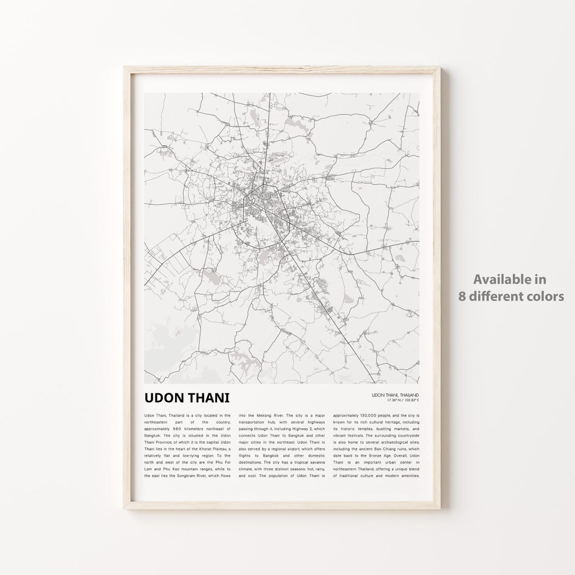 Udon Thani Thailand Minimalist City Street Map Line Art Decor Poster
