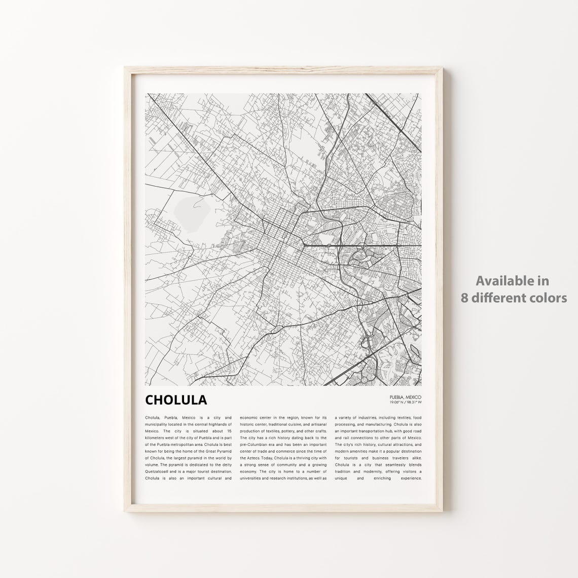 Cholula Map Print Travel Wall Decor Art Puebla Housewarming Gift