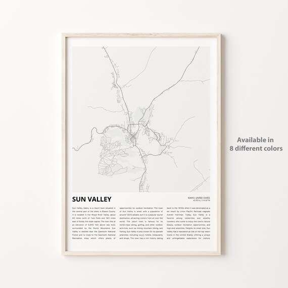 Sun Valley Idaho Ski Resort Town Minimalist City Map Travel Print