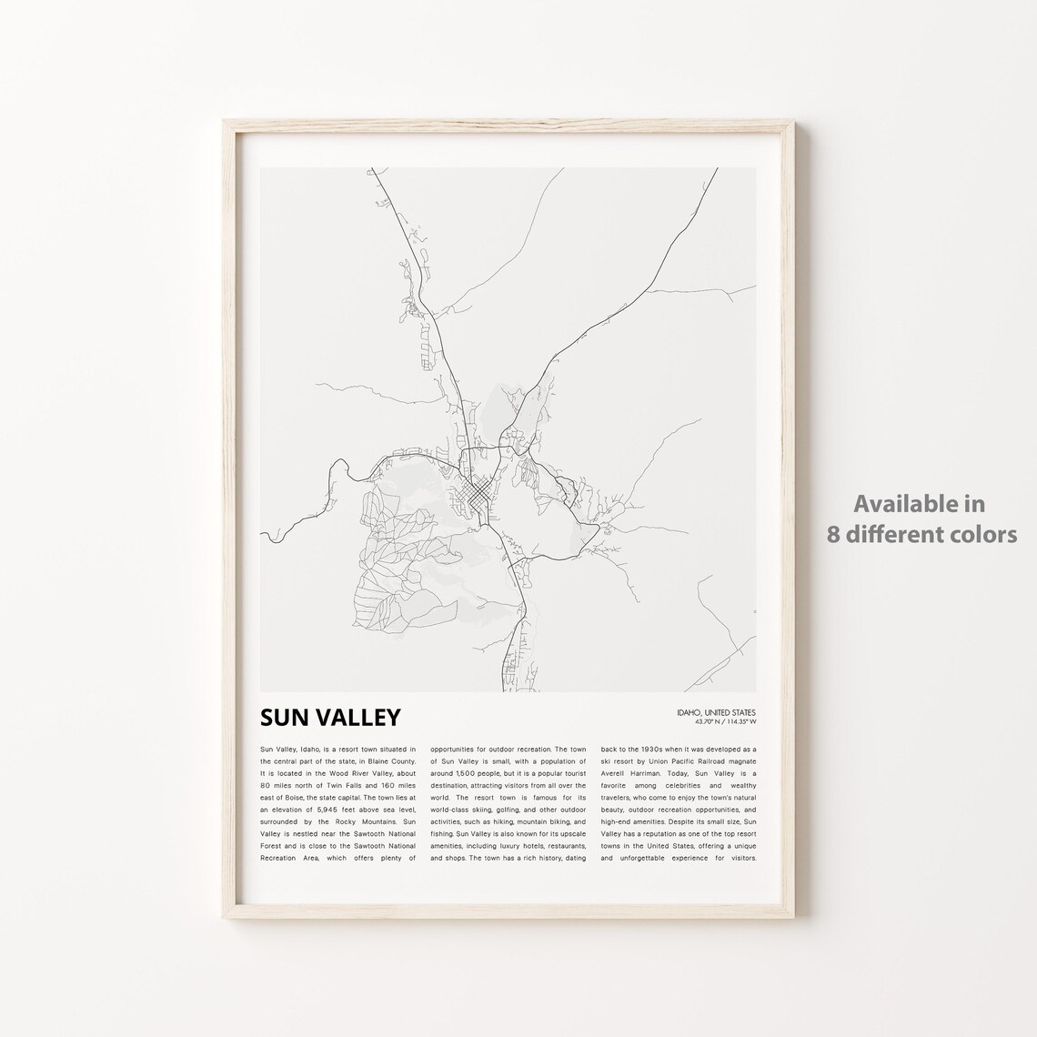 Sun Valley Idaho Ski Resort Town Minimalist City Map Travel Print