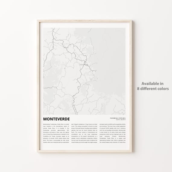 Monteverde Costa Rica Minimalist Cloud Forest Map Travel Poster