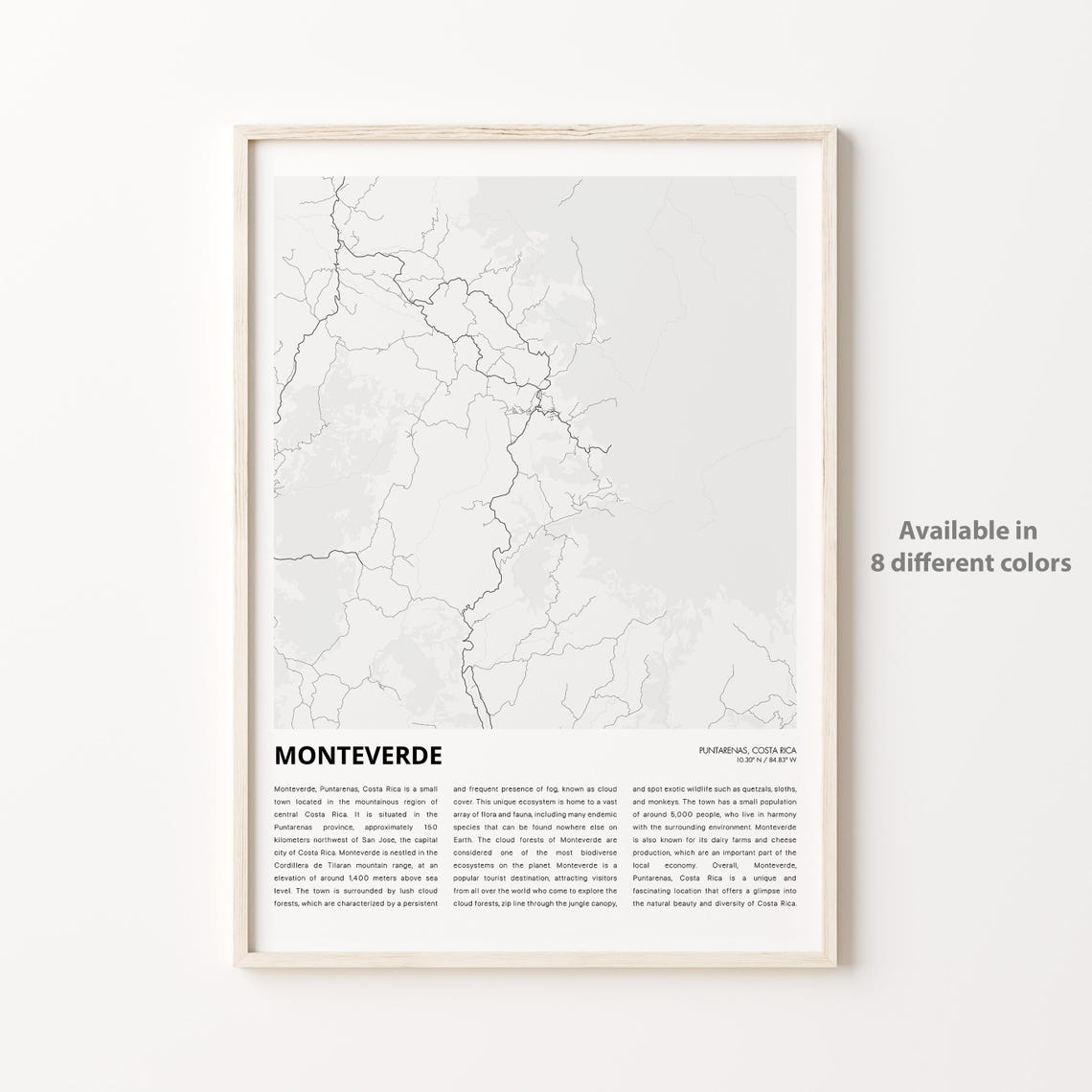 Monteverde Costa Rica Minimalist Cloud Forest Map Travel Poster