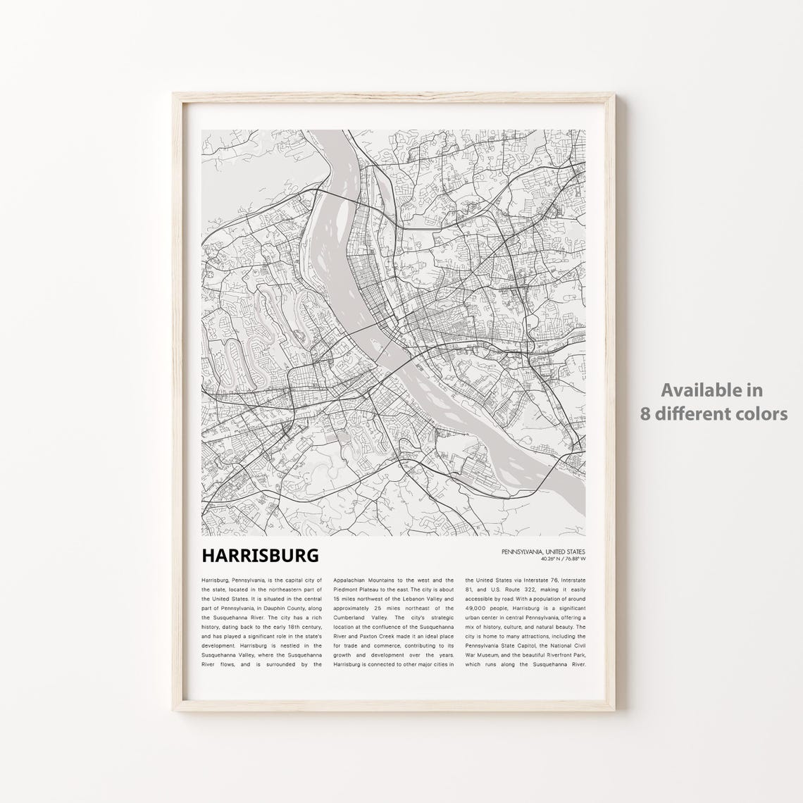 Harrisburg Map Print Travel Wall Decor Art Pennsylvania Housewarming Gift