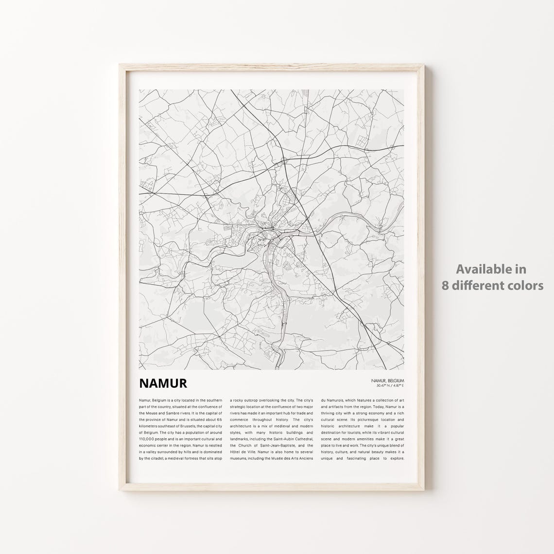 Namur Belgium Minimalist Black and White City Street Map Poster