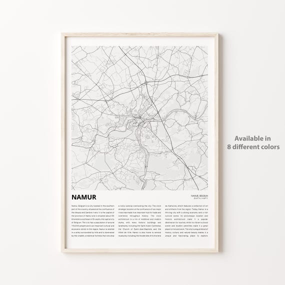 Namur Belgium Minimalist Black and White City Street Map Poster